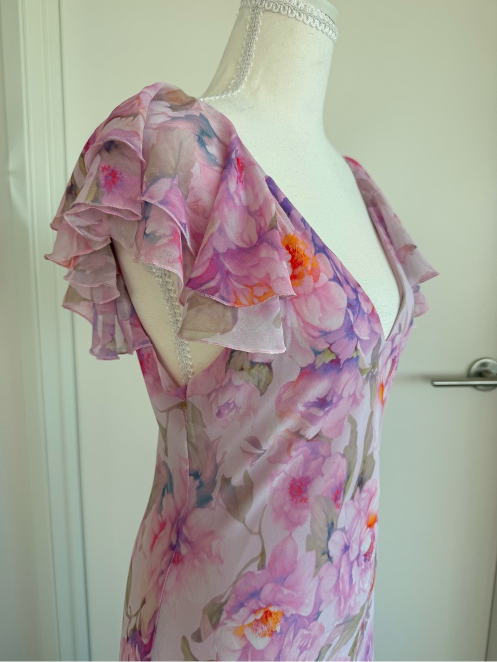 Mango Pastel Floral V-Neck Dress in Lavender and Pink - Picture 13 of 15